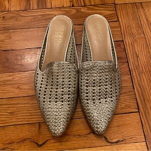 Franco Sarto Gold Leather Woven Slip-on Mules Size 8.5